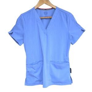 Vince Camuto Scrubs Womens Sz S Ceil Blue Pockets V-Neck Scrub Top